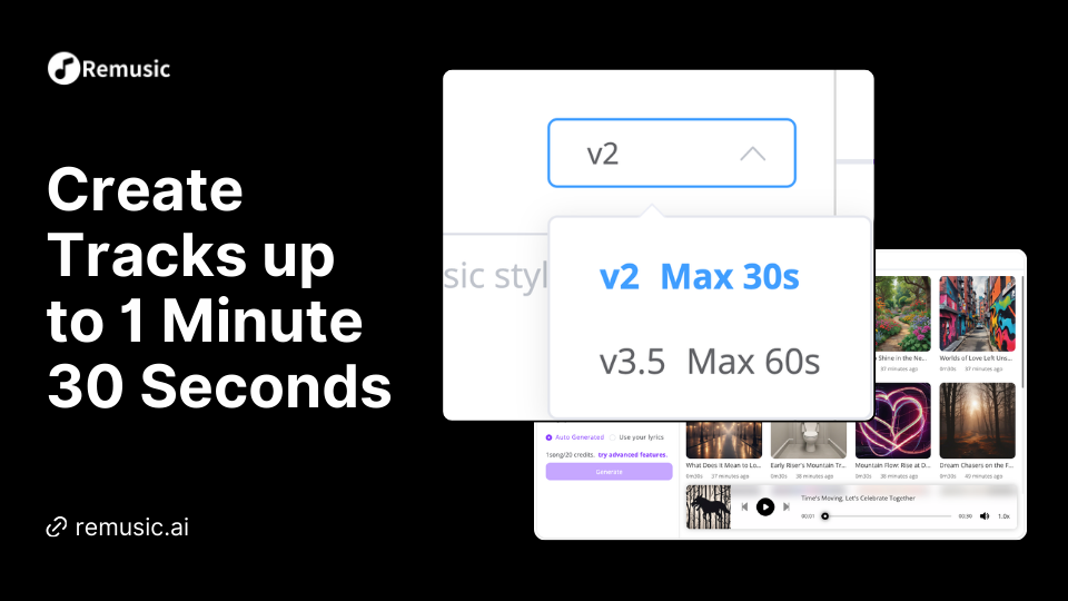 Create Tracks up to 1 Minute 30 Seconds - AI Music Generator